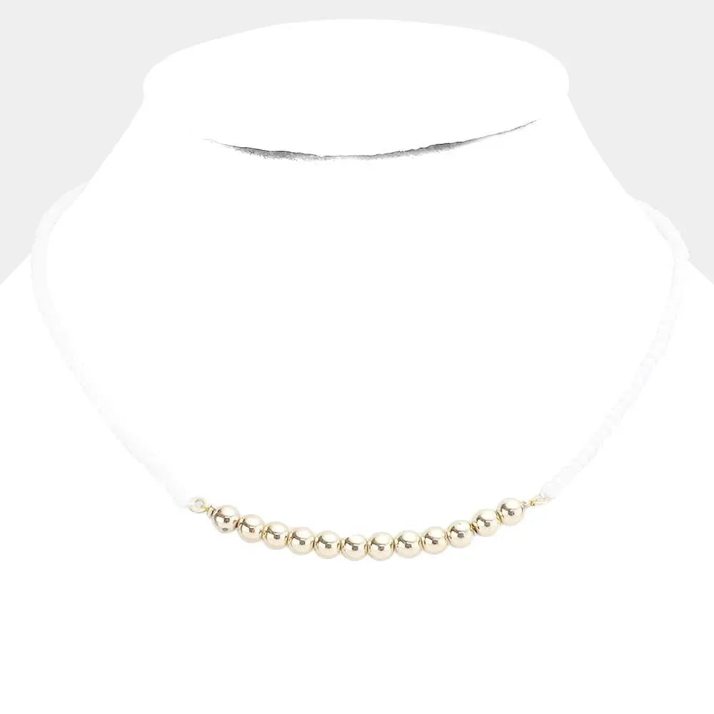 White Faceted Beaded Metal Ball Accented Necklace - Jewelry Store by Erik Rayo