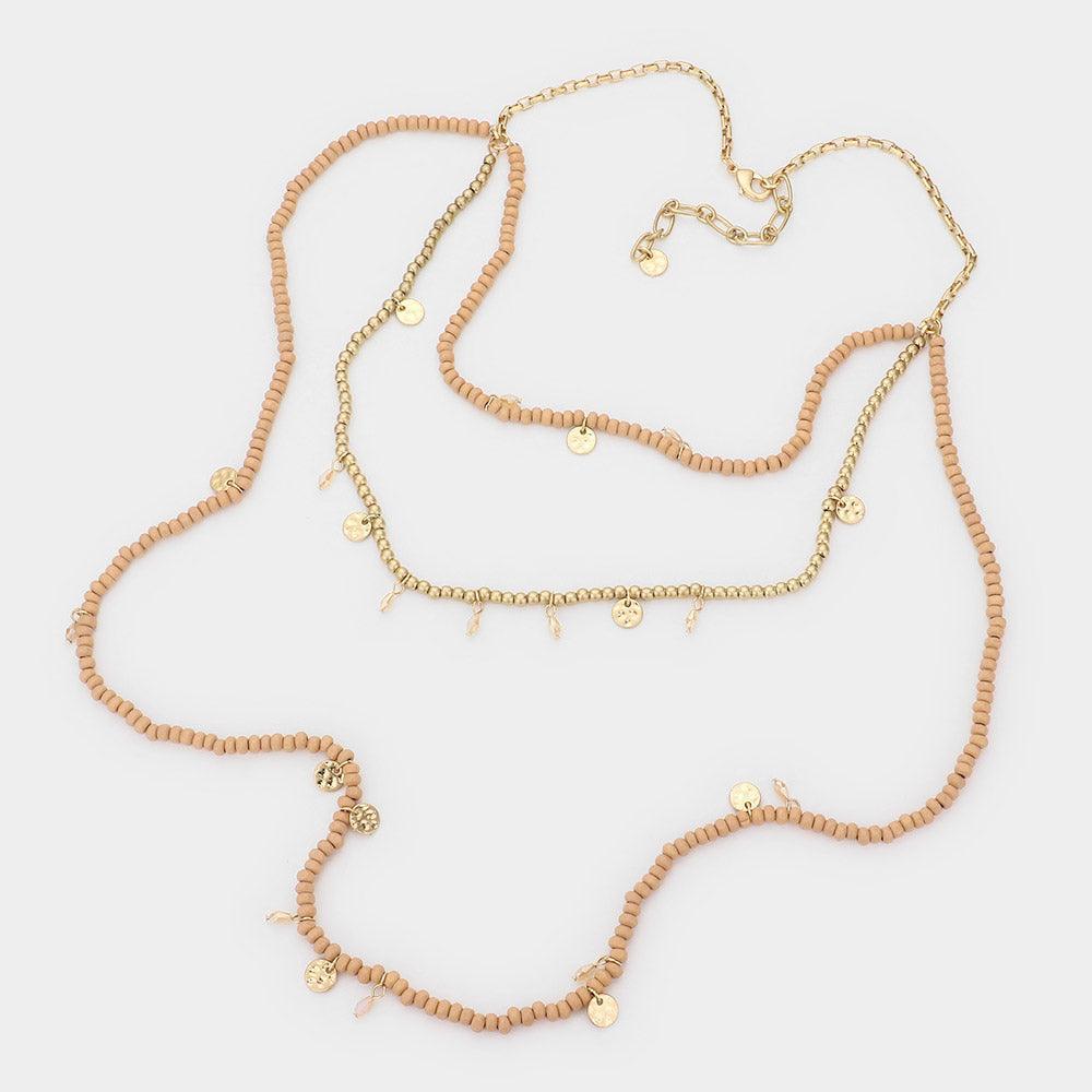 Beaded Triple Layered Coin Faceted Bead Charms Necklace - Jewelry Store by Erik Rayo