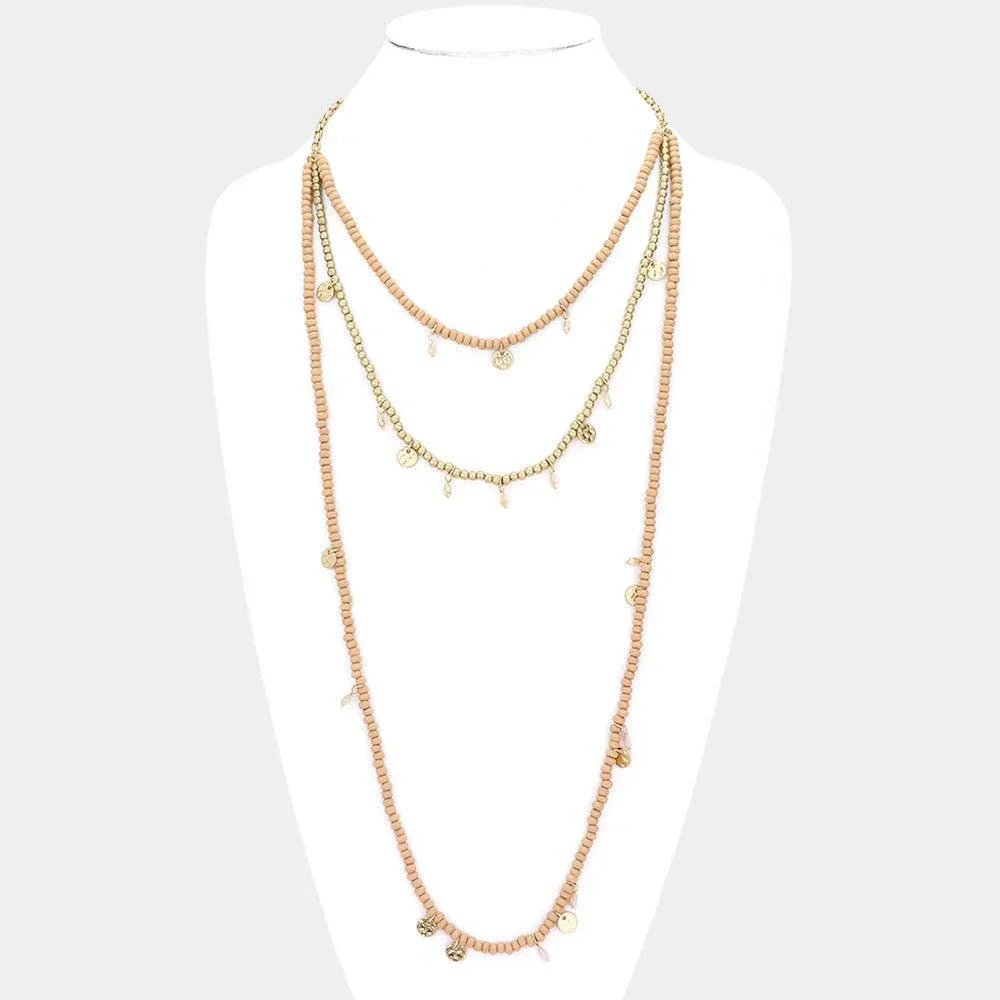 Beaded Triple Layered Coin Faceted Bead Charms Necklace - Jewelry Store by Erik Rayo