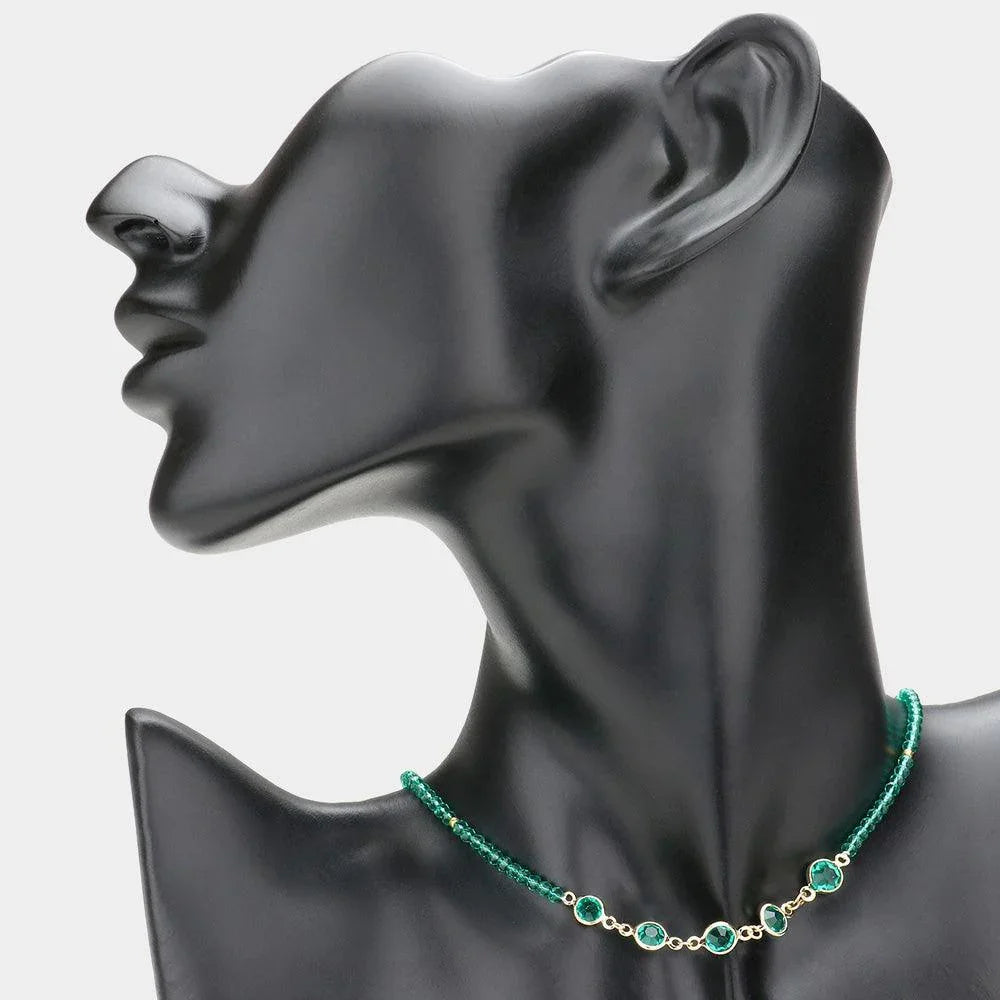 Green Round Lucite Link Faceted Beaded Necklace - Jewelry Store by Erik Rayo