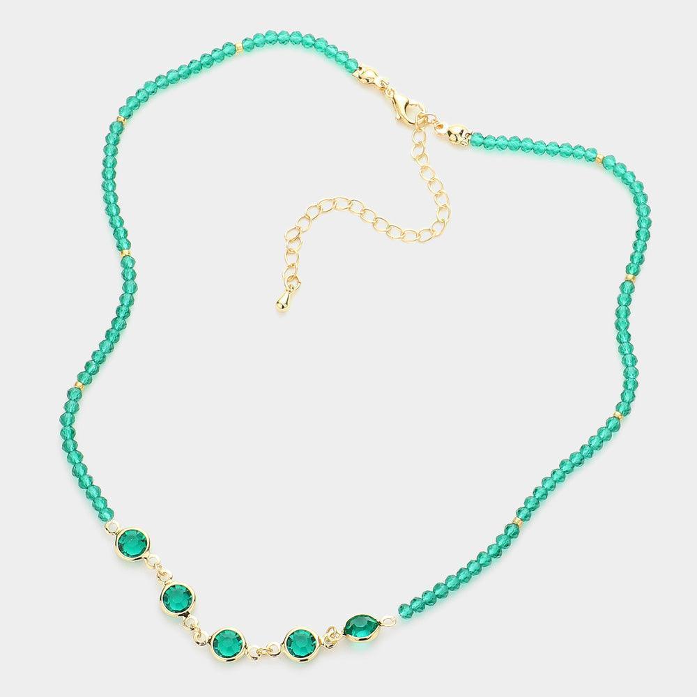 Green Round Lucite Link Faceted Beaded Necklace - Jewelry Store by Erik Rayo
