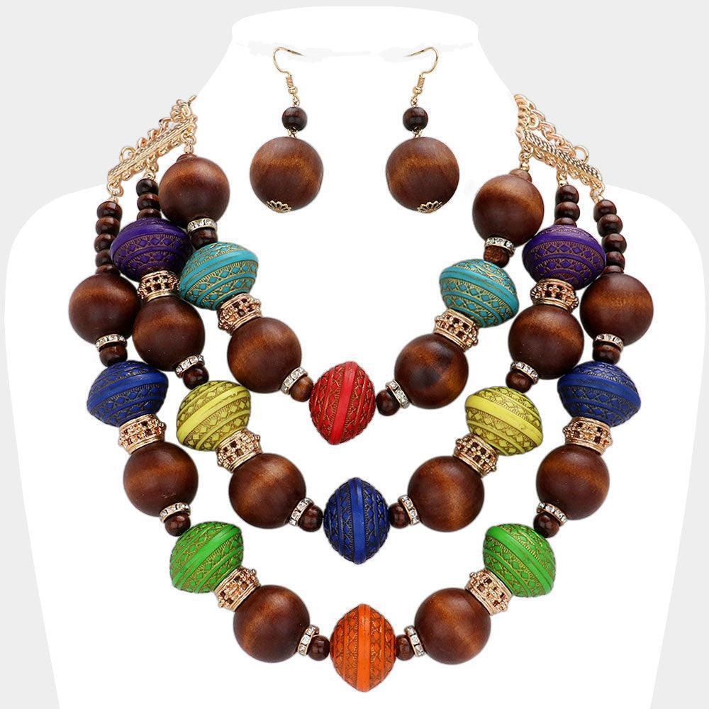Multi Color Wood Beaded Layered Statement Necklace - Jewelry Store by Erik Rayo