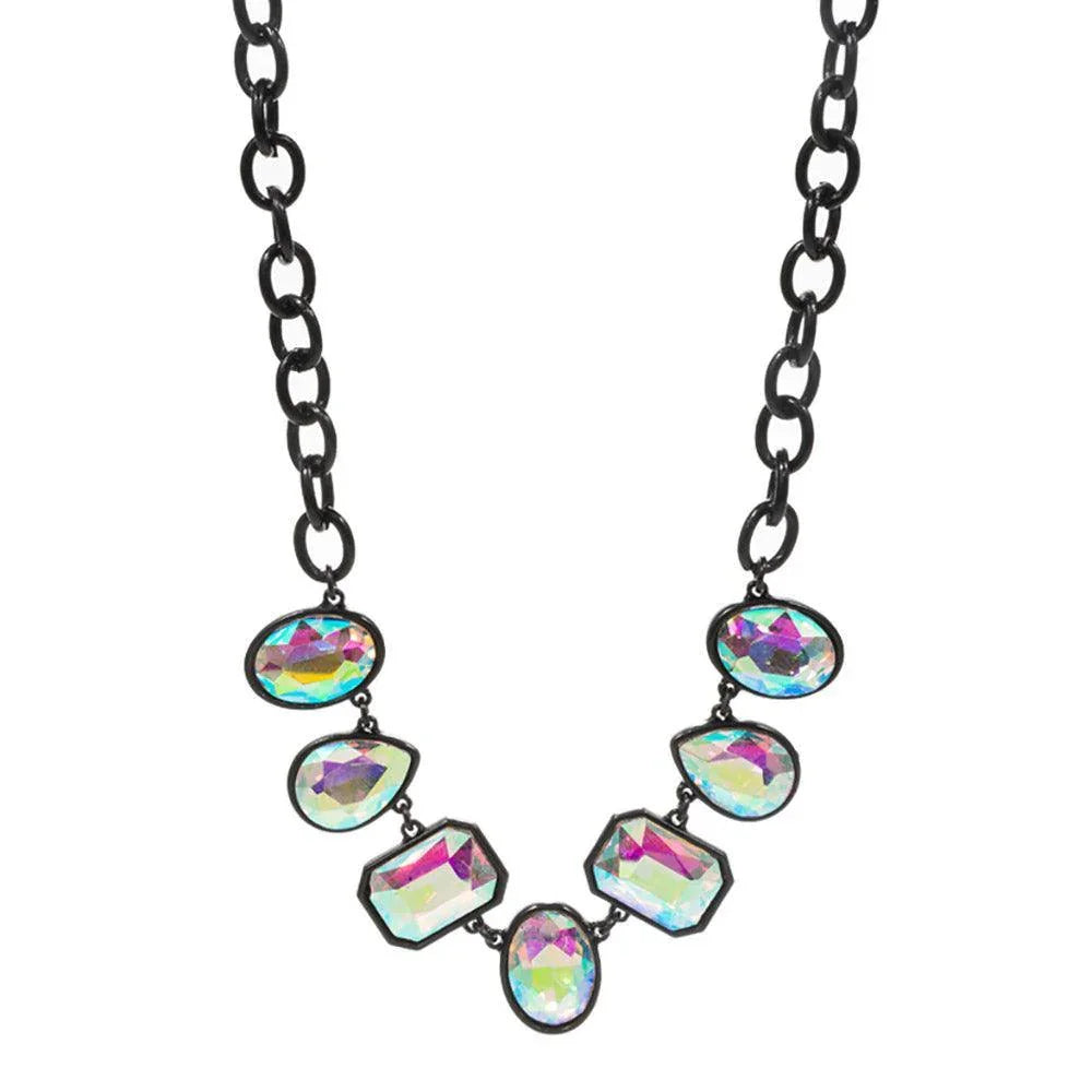 Black Oval Teardrop Square Crystal Stone Cluster Necklace - Jewelry Store by Erik Rayo