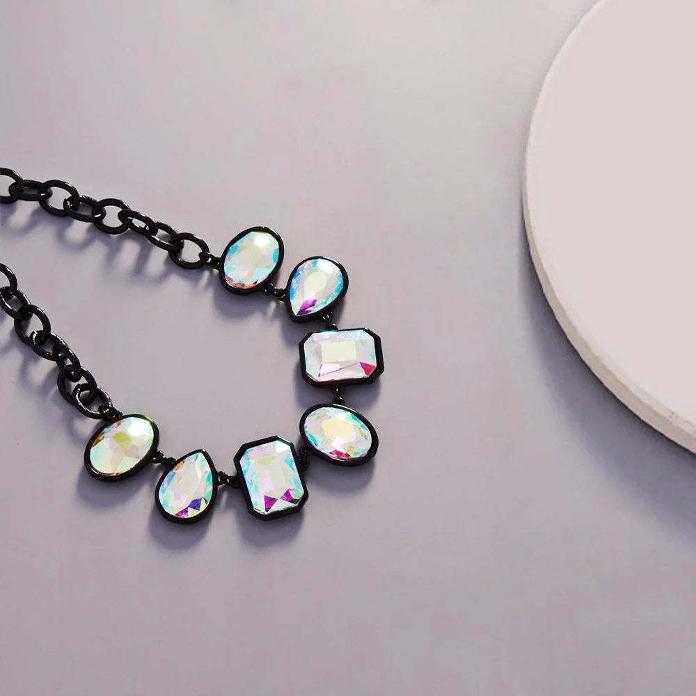 Black Oval Teardrop Square Crystal Stone Cluster Necklace - Jewelry Store by Erik Rayo