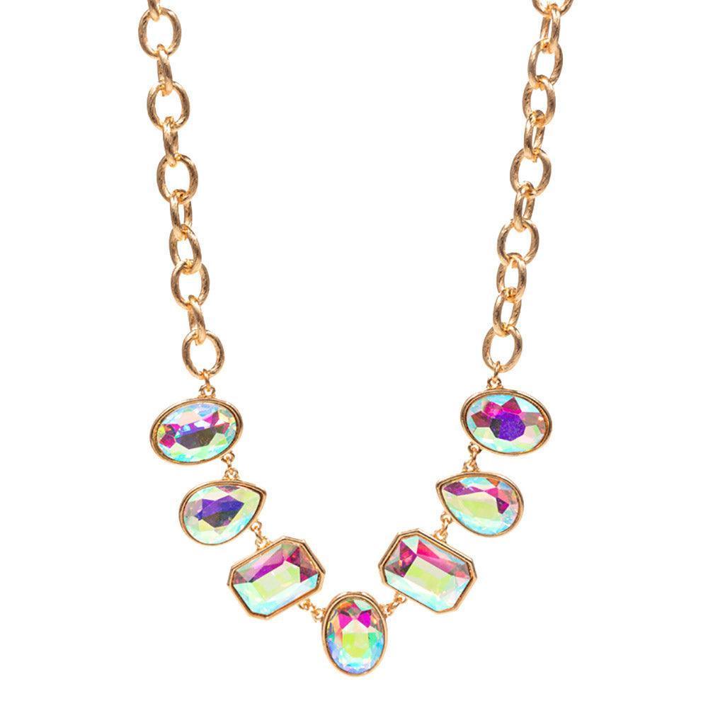 Gold Oval Teardrop Square Crystal Stone Cluster Necklace - Jewelry Store by Erik Rayo