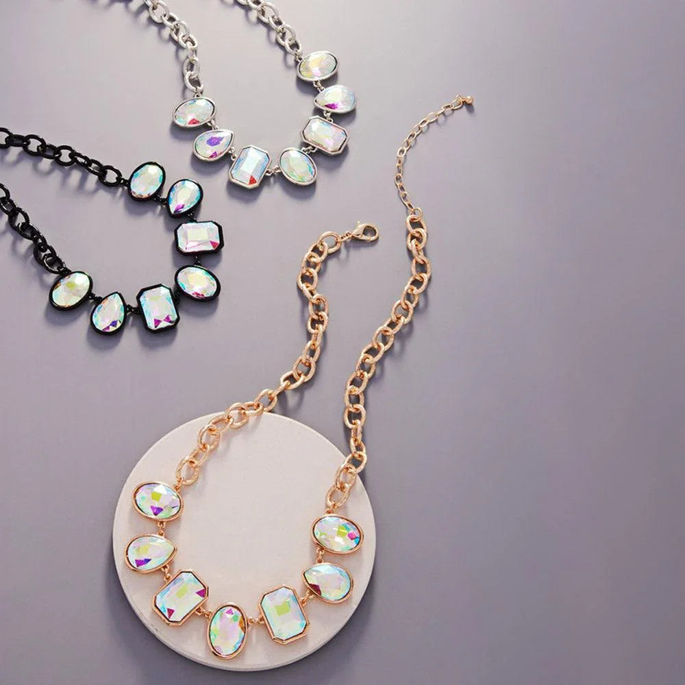 Gold Oval Teardrop Square Crystal Stone Cluster Necklace - Jewelry Store by Erik Rayo