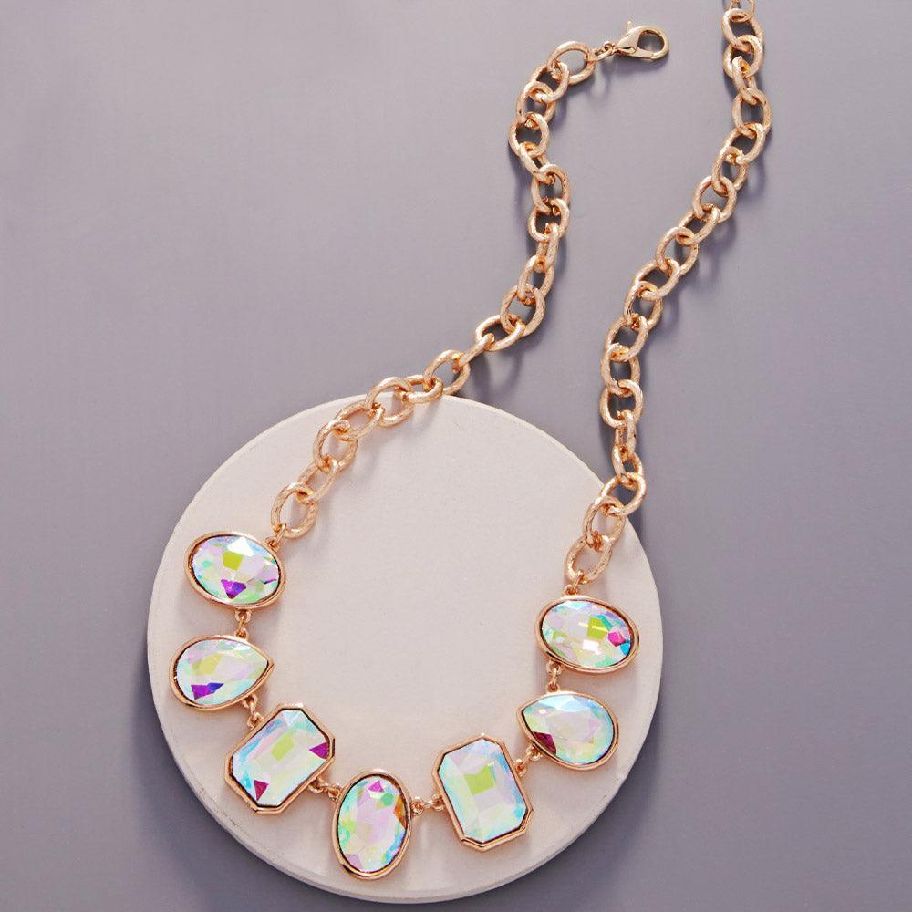 Gold Oval Teardrop Square Crystal Stone Cluster Necklace - Jewelry Store by Erik Rayo