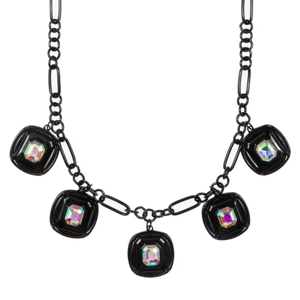 Black Crystal Stone Square Cluster Charm Necklace - Jewelry Store by Erik Rayo