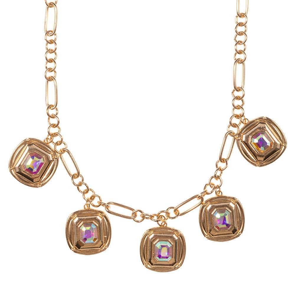 Gold Crystal Stone Square Cluster Charm Necklace - Jewelry Store by Erik Rayo