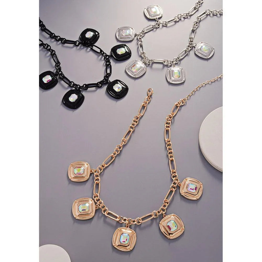 Gold Crystal Stone Square Cluster Charm Necklace - Jewelry Store by Erik Rayo