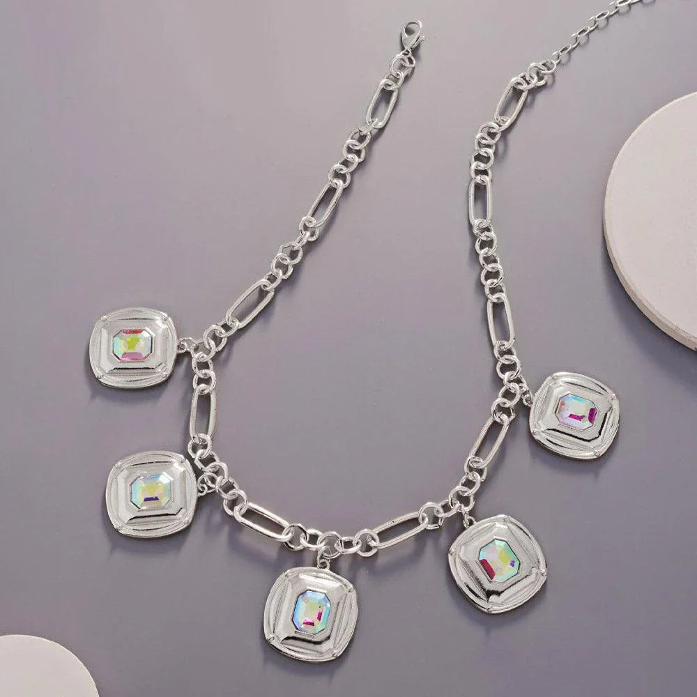 Crystal Stone Square Cluster Charm Necklace - Jewelry Store by Erik Rayo