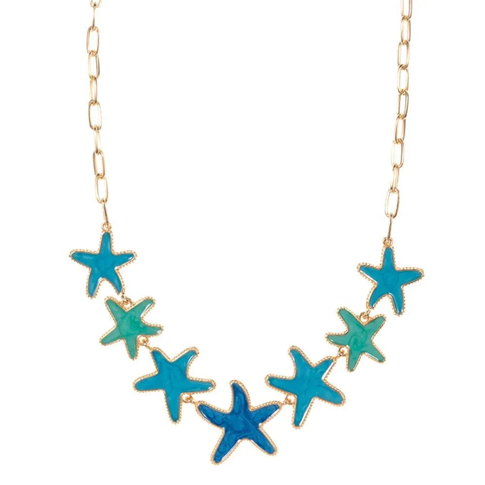 Blue Enamel Starfish Link Necklace - Jewelry Store by Erik Rayo