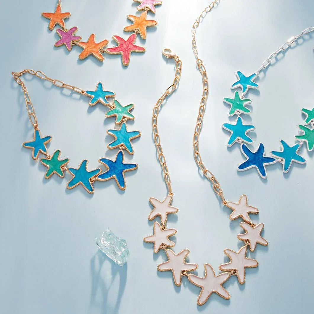 Blue Enamel Starfish Link Necklace - Jewelry Store by Erik Rayo
