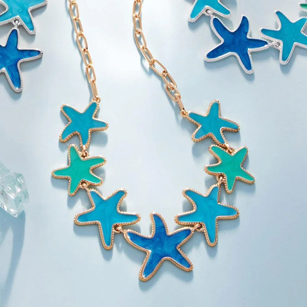 Blue Enamel Starfish Link Necklace - Jewelry Store by Erik Rayo
