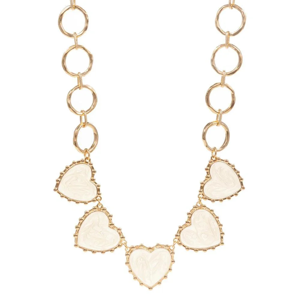 White Resin Heart Station Necklace - Jewelry Store by Erik Rayo