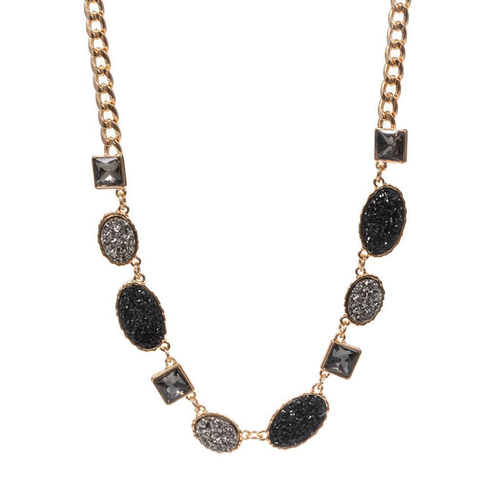 Black Oval Druzy Square Stone Cluster Station Necklace - Jewelry Store by Erik Rayo