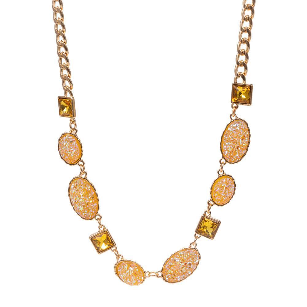 Yellow Oval Druzy Square Stone Cluster Station Necklace - Jewelry Store by Erik Rayo
