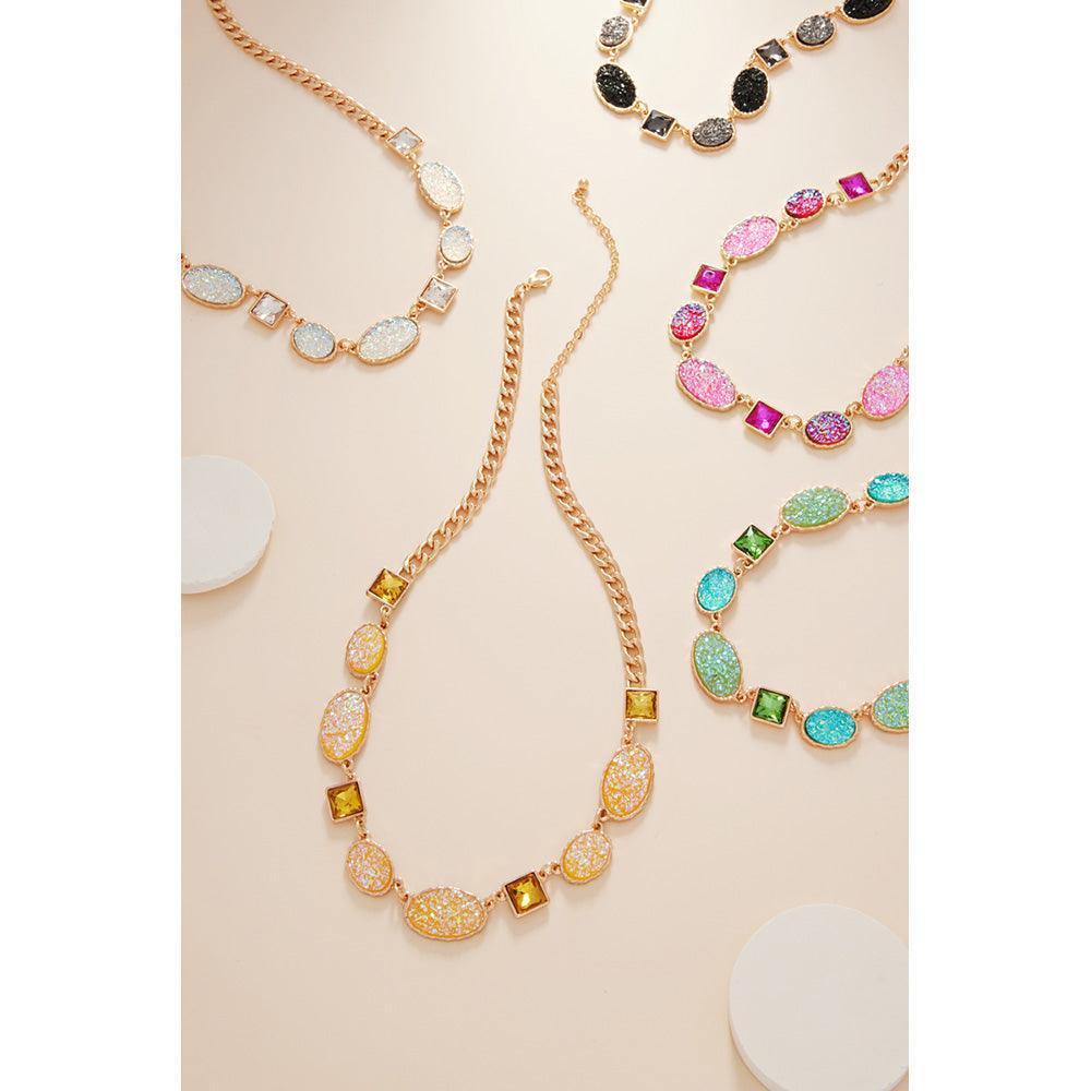 Yellow Oval Druzy Square Stone Cluster Station Necklace - Jewelry Store by Erik Rayo