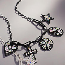 Load image into Gallery viewer, Black Stone Embellished Star Heart Oval Flower Pendant Charm Station Necklace
