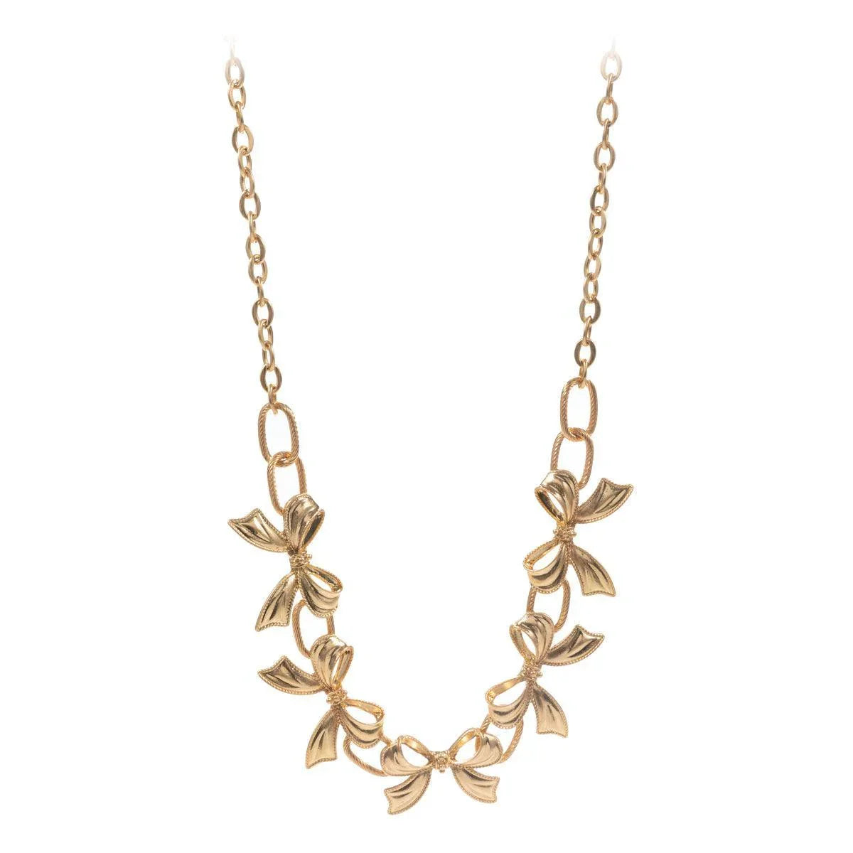 Gold Pearl Pointed Metal Bow Link Necklace - Jewelry Store by Erik Rayo