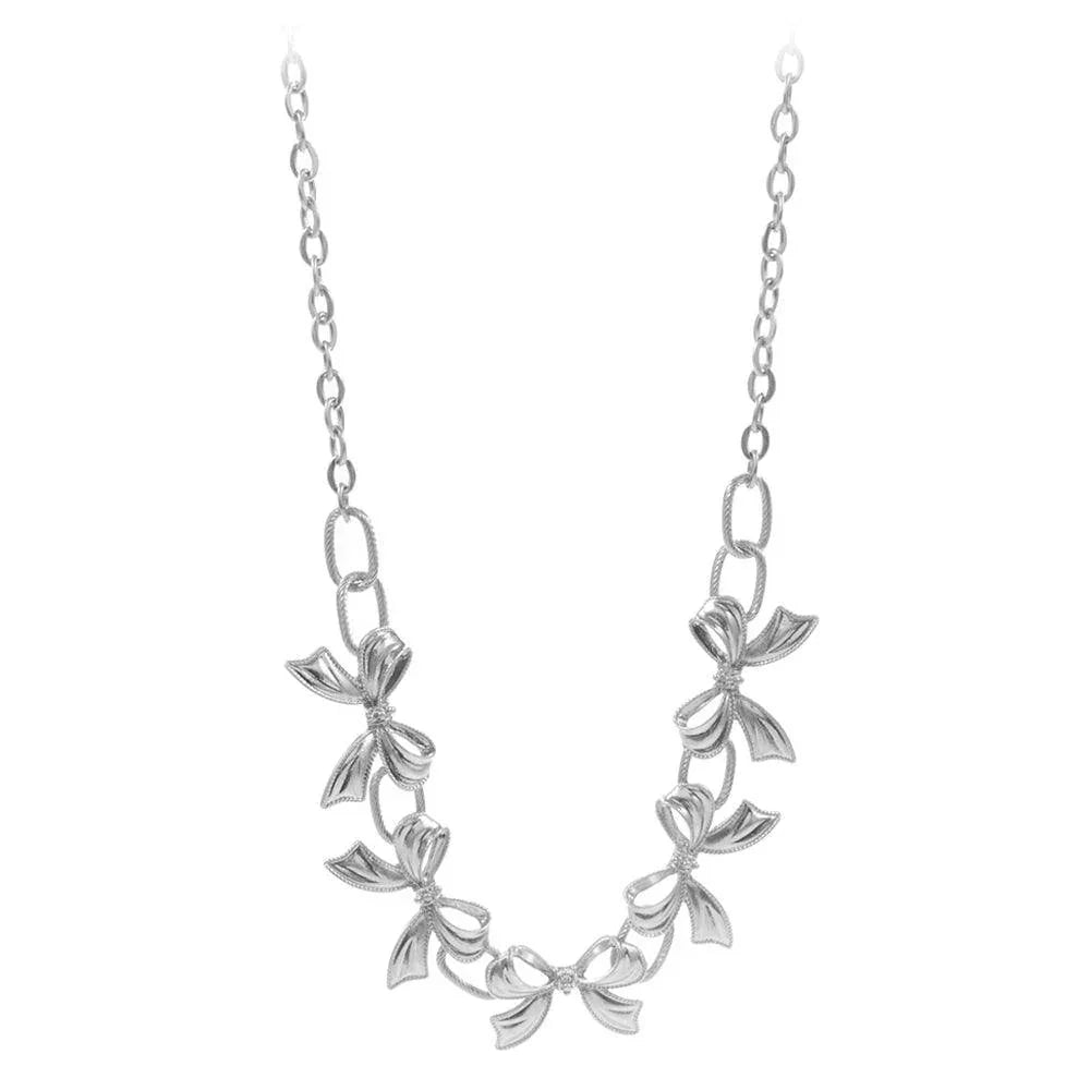 Silver Pearl Pointed Metal Bow Link Necklace - Jewelry Store by Erik Rayo