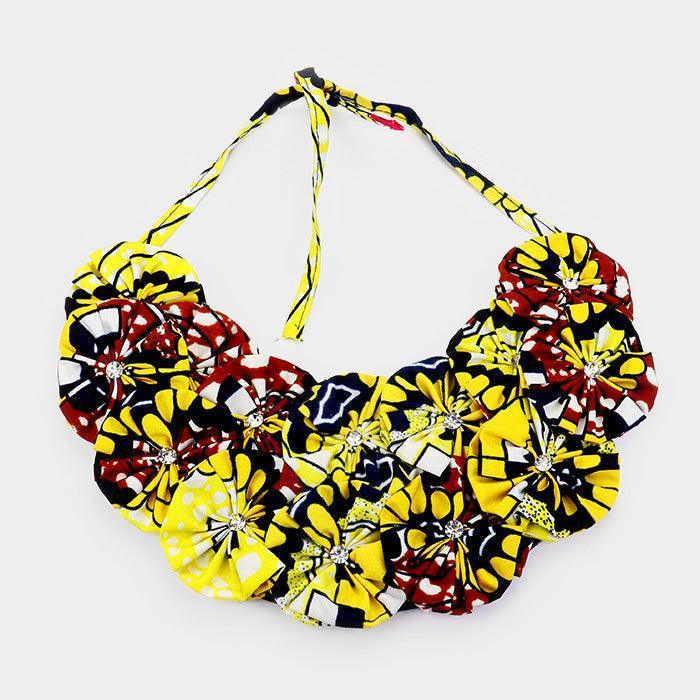 Yellow Crystal Centered Fabric Round Cluster Collar Necklace - Jewelry Store by Erik Rayo
