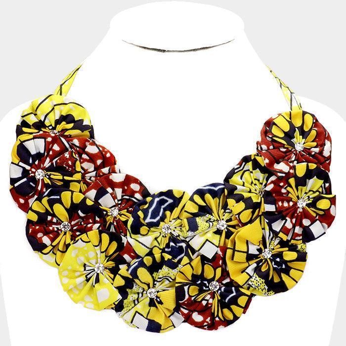 Yellow Crystal Centered Fabric Round Cluster Collar Necklace - Jewelry Store by Erik Rayo