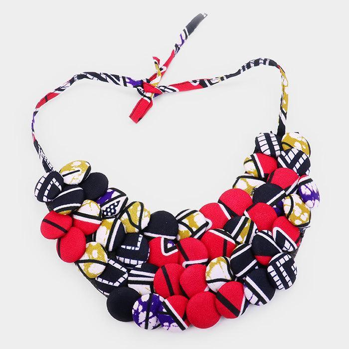 Pink Fabric Covered Button Cluster Collar Statement Necklace - Jewelry Store by Erik Rayo