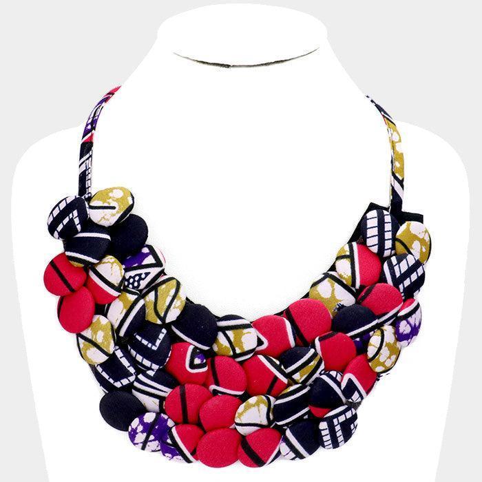 Pink Fabric Covered Button Cluster Collar Statement Necklace - Jewelry Store by Erik Rayo