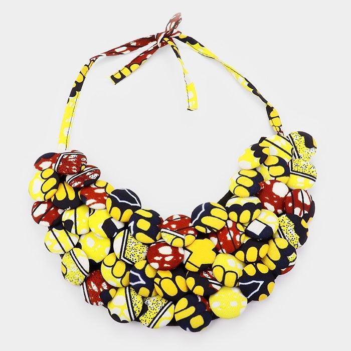 Yellow Fabric Covered Button Cluster Collar Statement Necklace - Jewelry Store by Erik Rayo