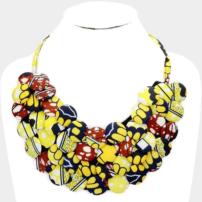 Yellow Fabric Covered Button Cluster Collar Statement Necklace - Jewelry Store by Erik Rayo