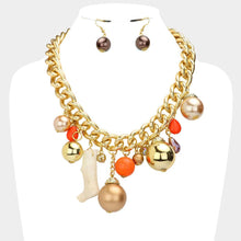 Load image into Gallery viewer, Natural Stone Metal Ball Pearl Coral Link Statement Necklace
