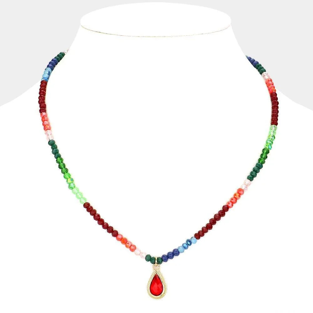 Teardrop Glass Stone Pendant Faceted Beaded Necklace - Jewelry Store by Erik Rayo