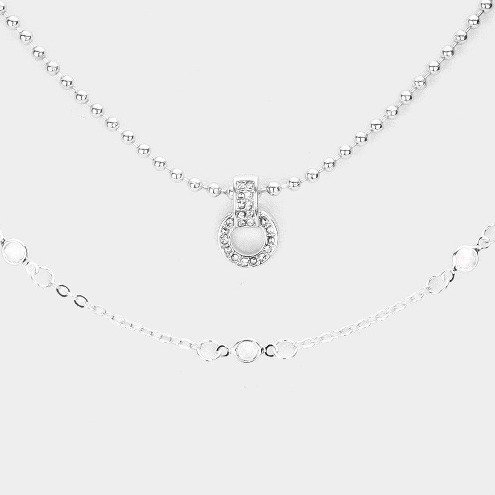 Rhinestone Embellished Open Circle Pendant Layered Necklace - Jewelry Store by Erik Rayo