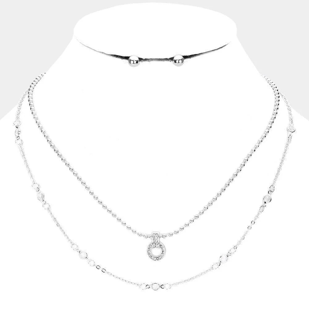 Rhinestone Embellished Open Circle Pendant Layered Necklace - Jewelry Store by Erik Rayo