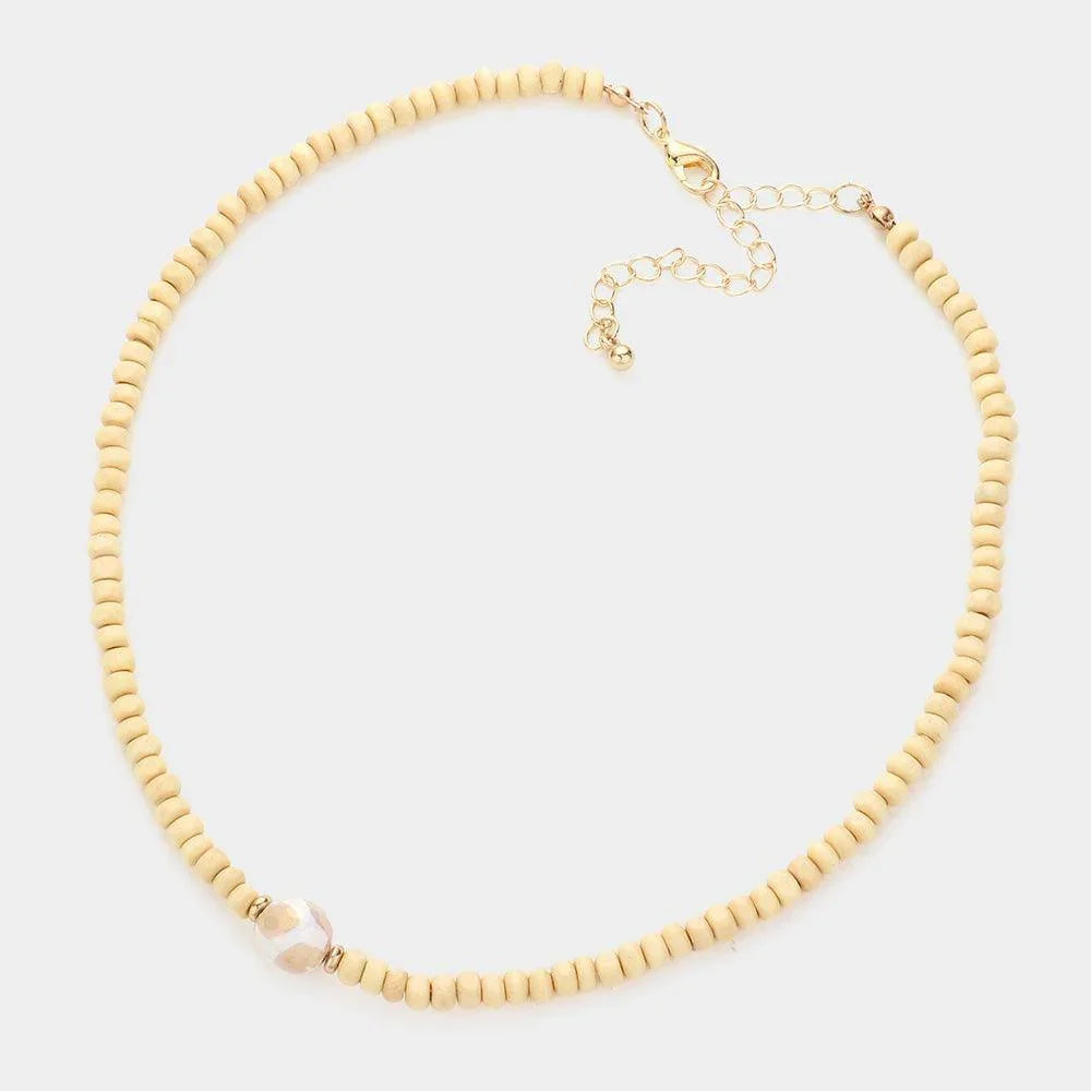 Ivory Round Bead Accented Wood Ball Necklace - Jewelry Store by Erik Rayo