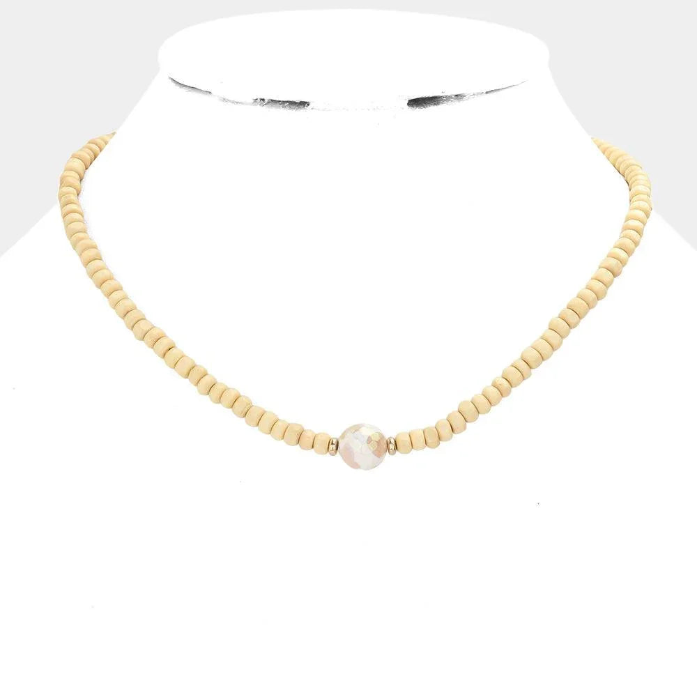 Ivory Round Bead Accented Wood Ball Necklace - Jewelry Store by Erik Rayo