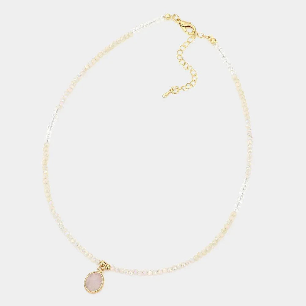 White Semi Precious Stone Pendant Beaded Necklace - Jewelry Store by Erik Rayo