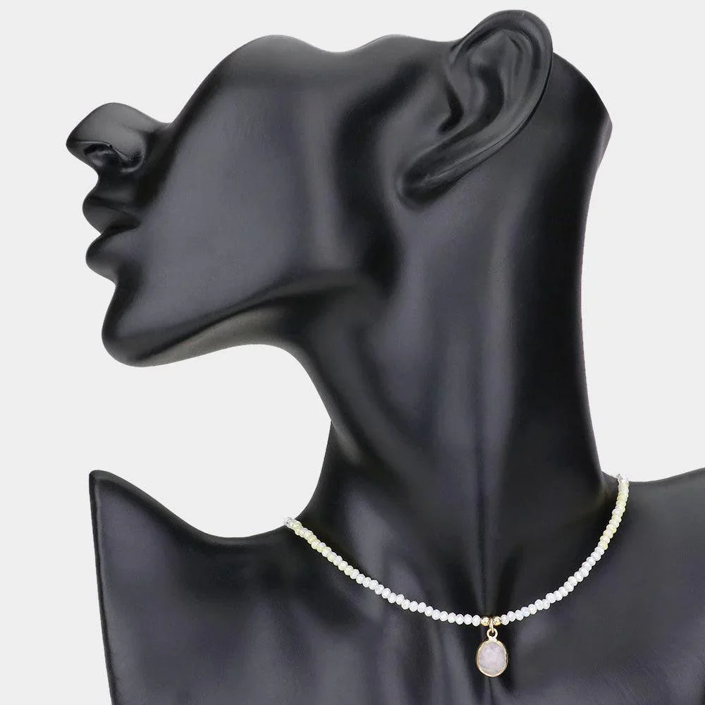 White Semi Precious Stone Pendant Beaded Necklace - Jewelry Store by Erik Rayo