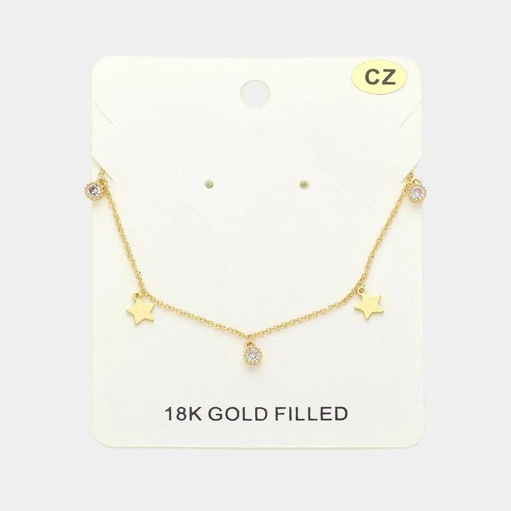 Gold 18K Gold Filled Star CZ Stone Station Necklace - Jewelry Store by Erik Rayo