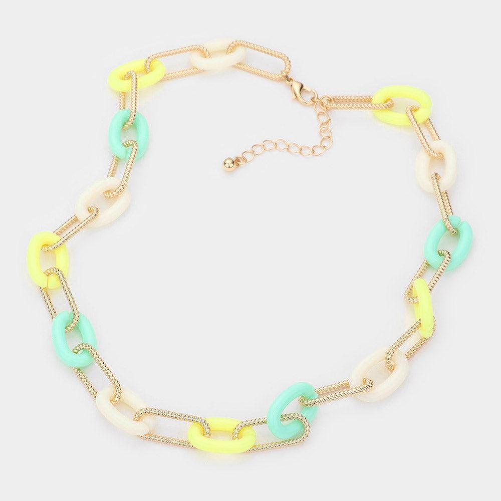 Turquoise Oval Acetate Metal Link Necklace - Jewelry Store by Erik Rayo