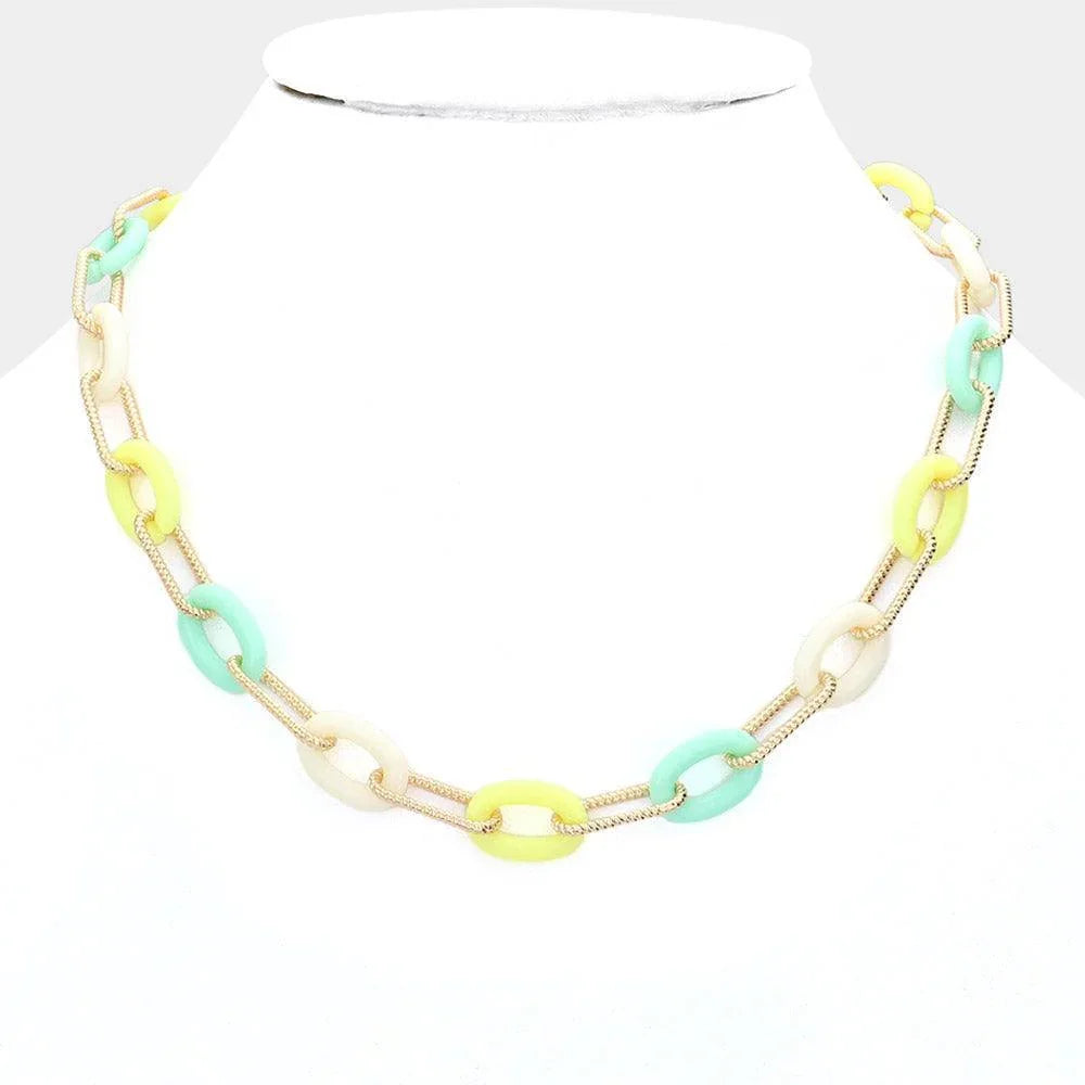 Turquoise Oval Acetate Metal Link Necklace - Jewelry Store by Erik Rayo