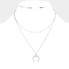 Load image into Gallery viewer, Silver Rhinestone Embellished Double Horn Pendant Layered Necklace
