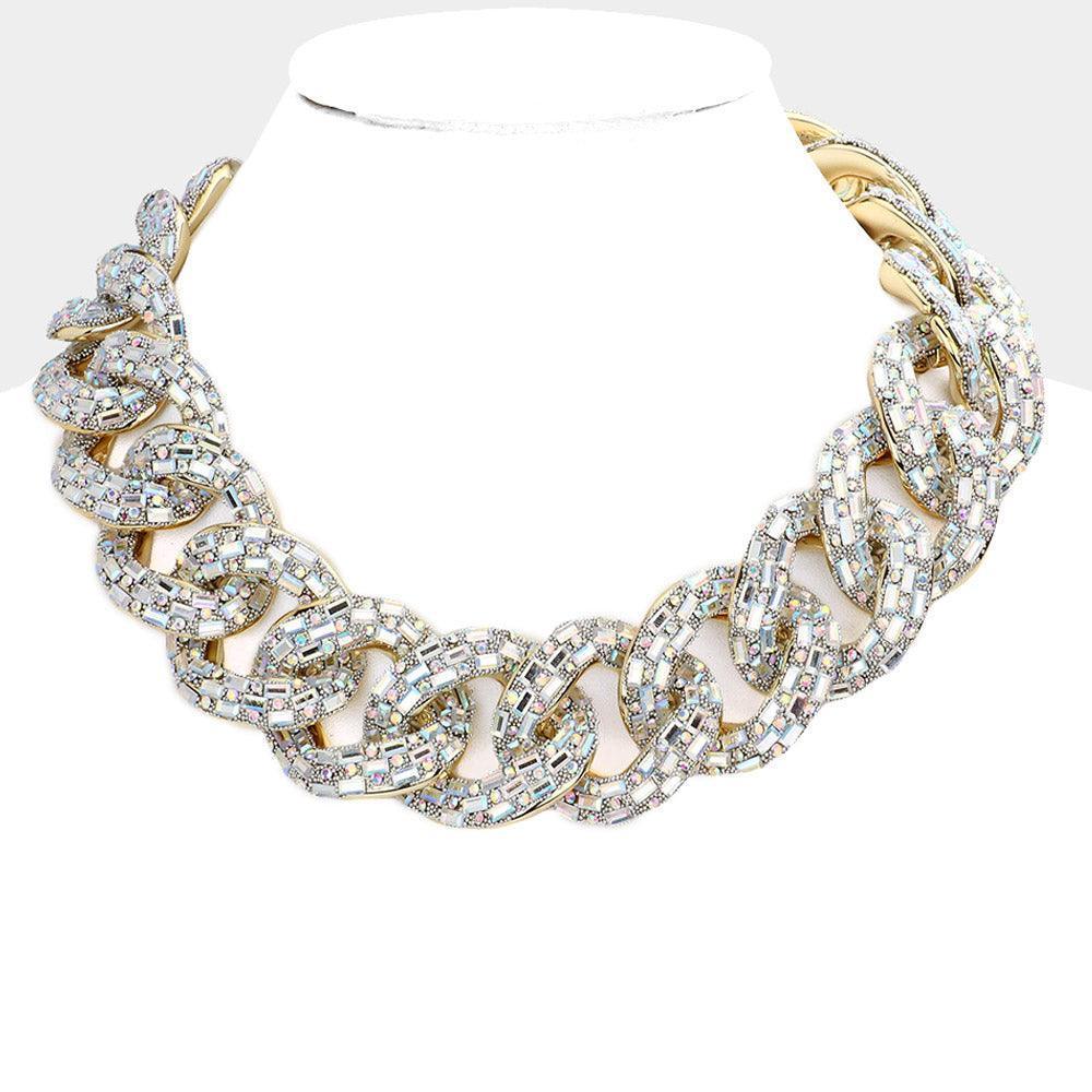 Gold Stone Embellished Chunky Chain Necklace - Jewelry Store by Erik Rayo