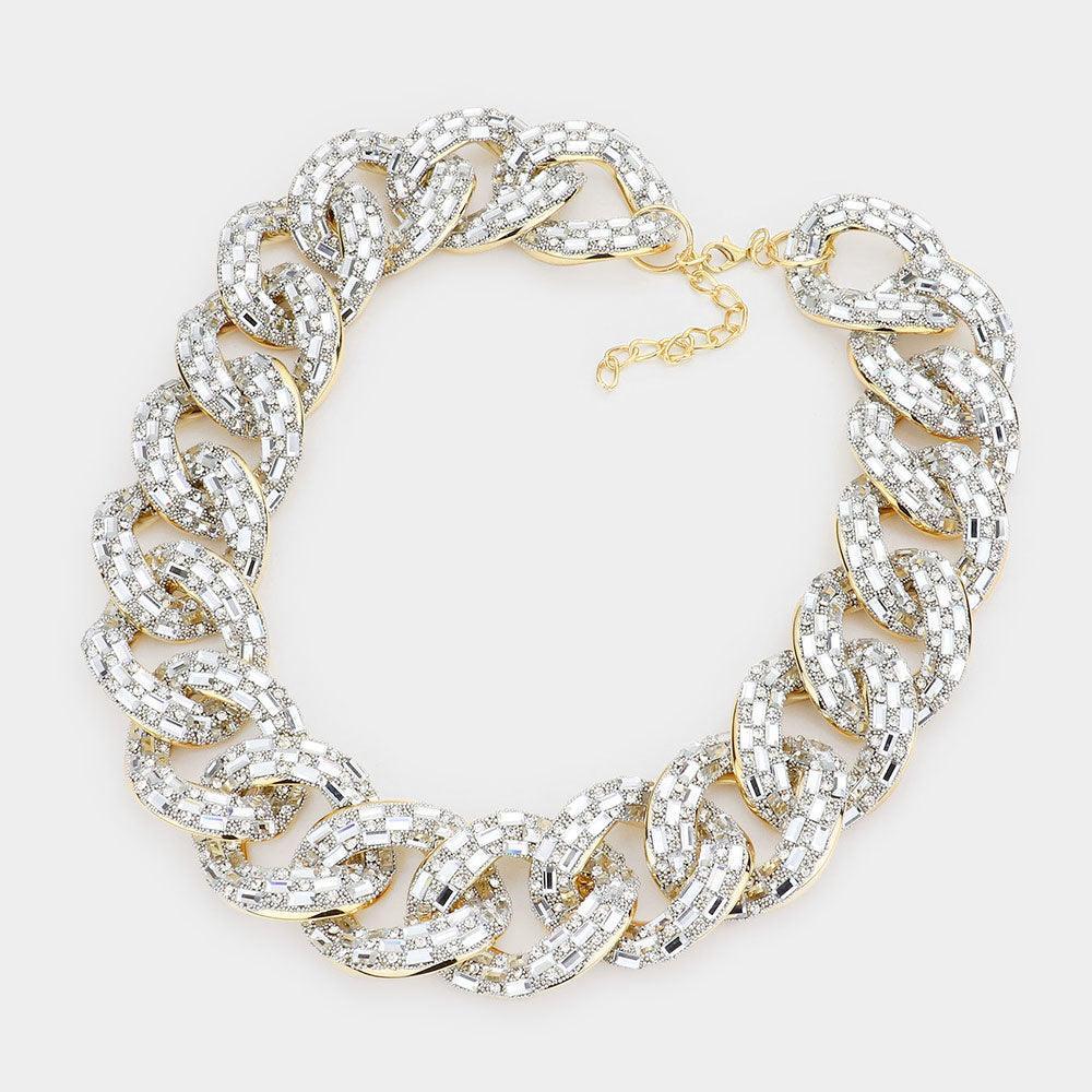 Gold Stone Embellished Chunky Chain Necklace - Jewelry Store by Erik Rayo