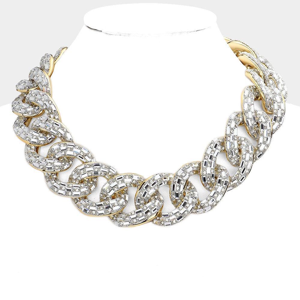 Gold Stone Embellished Chunky Chain Necklace - Jewelry Store by Erik Rayo