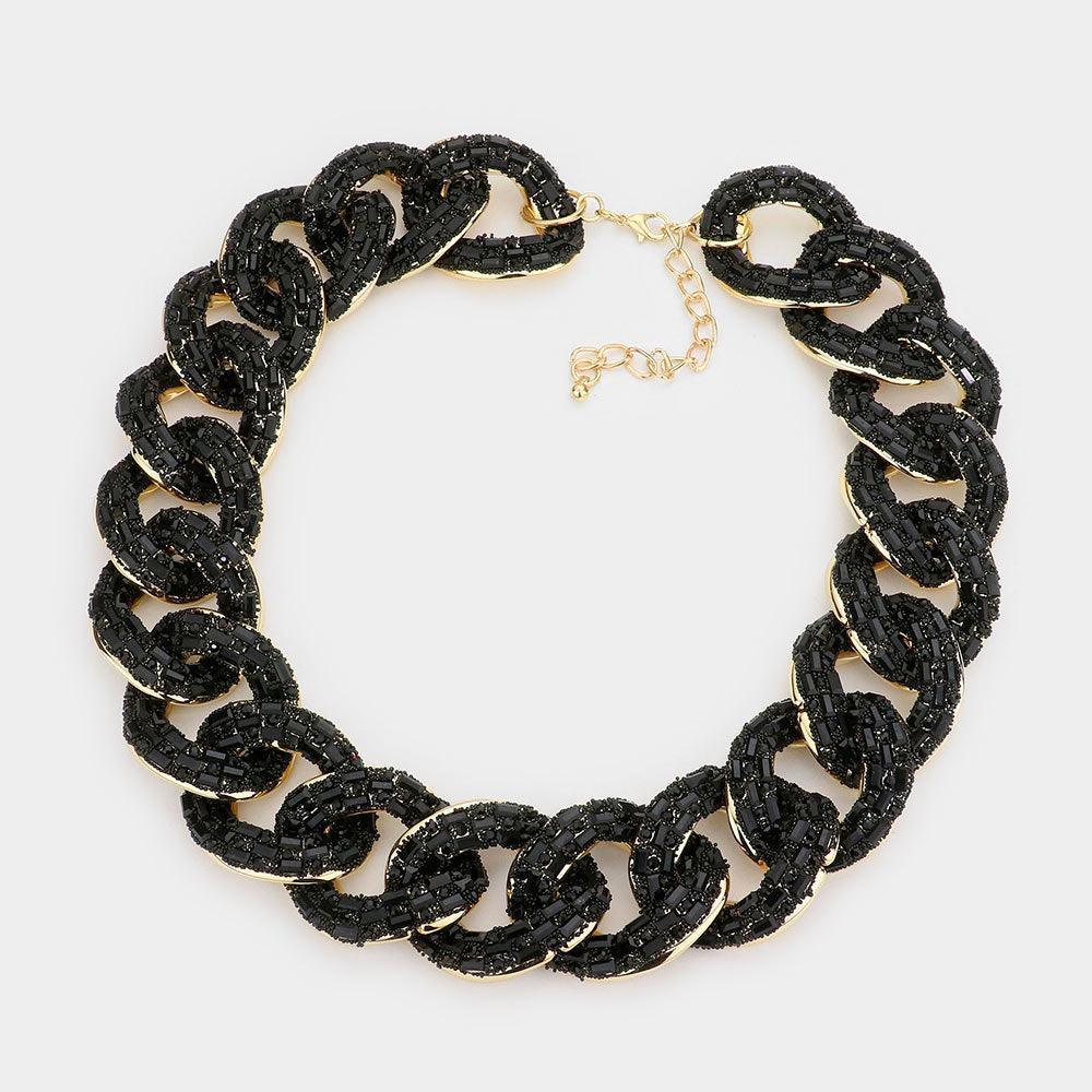 Black Stone Embellished Chunky Chain Necklace - Jewelry Store by Erik Rayo