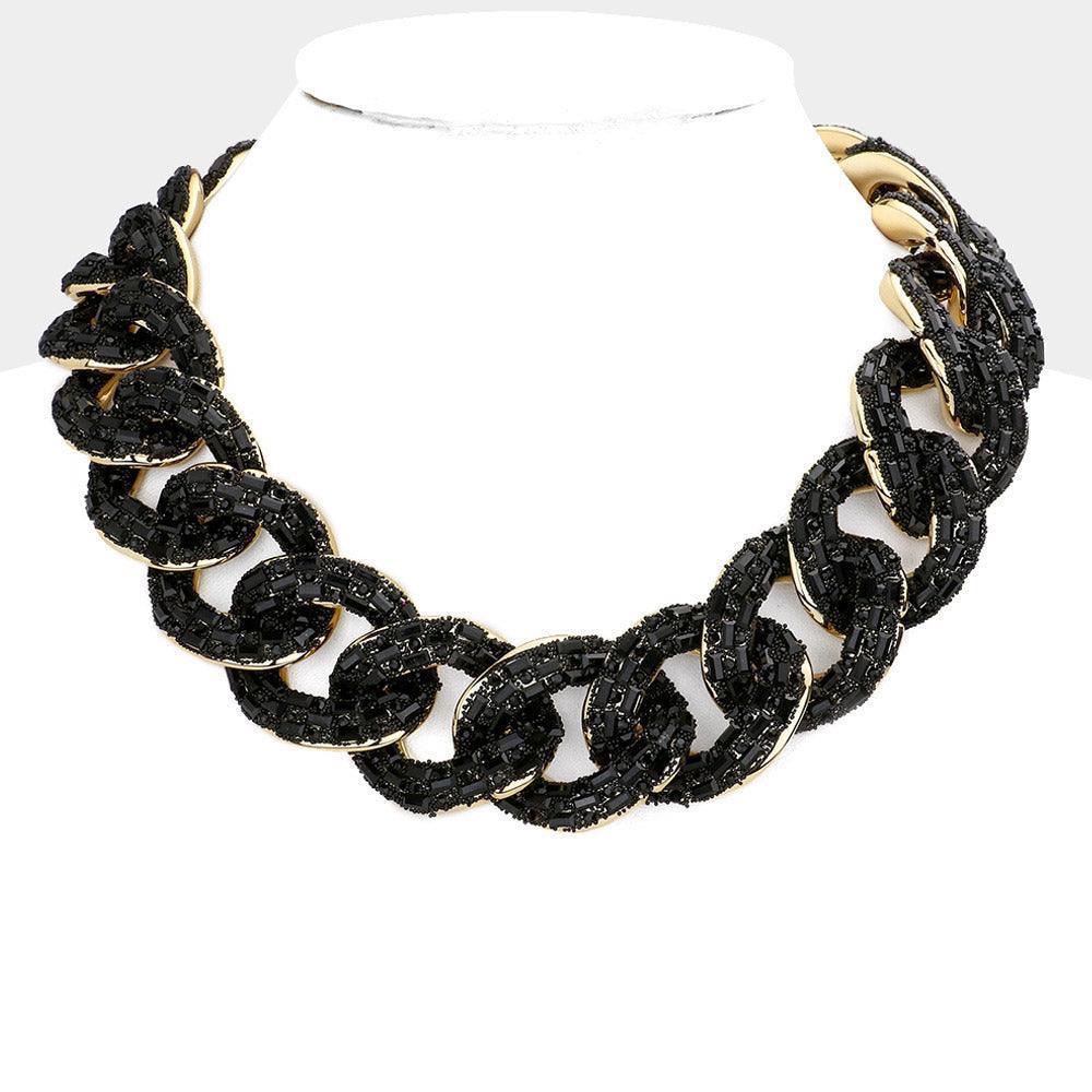 Black Stone Embellished Chunky Chain Necklace - Jewelry Store by Erik Rayo