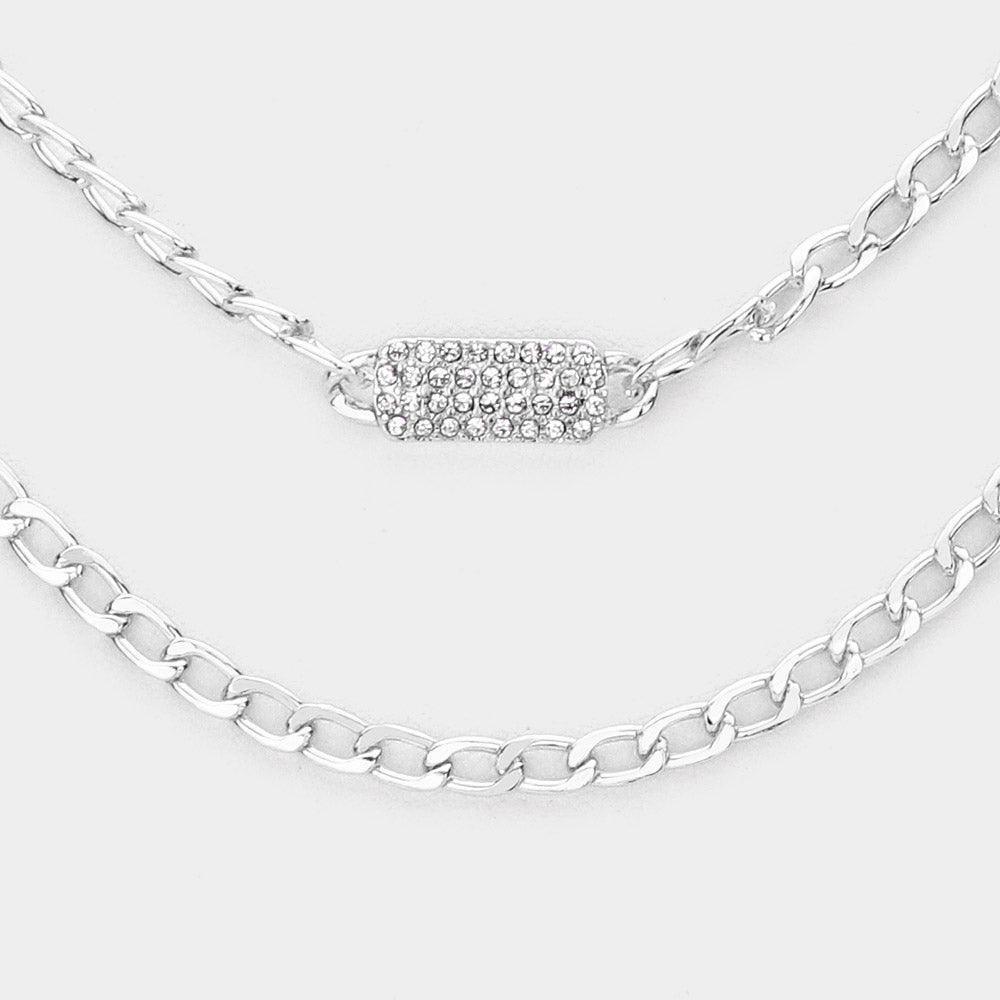 Rhinestone Embellished Rectangle Pendant Accented Layered Necklace - Jewelry Store by Erik Rayo