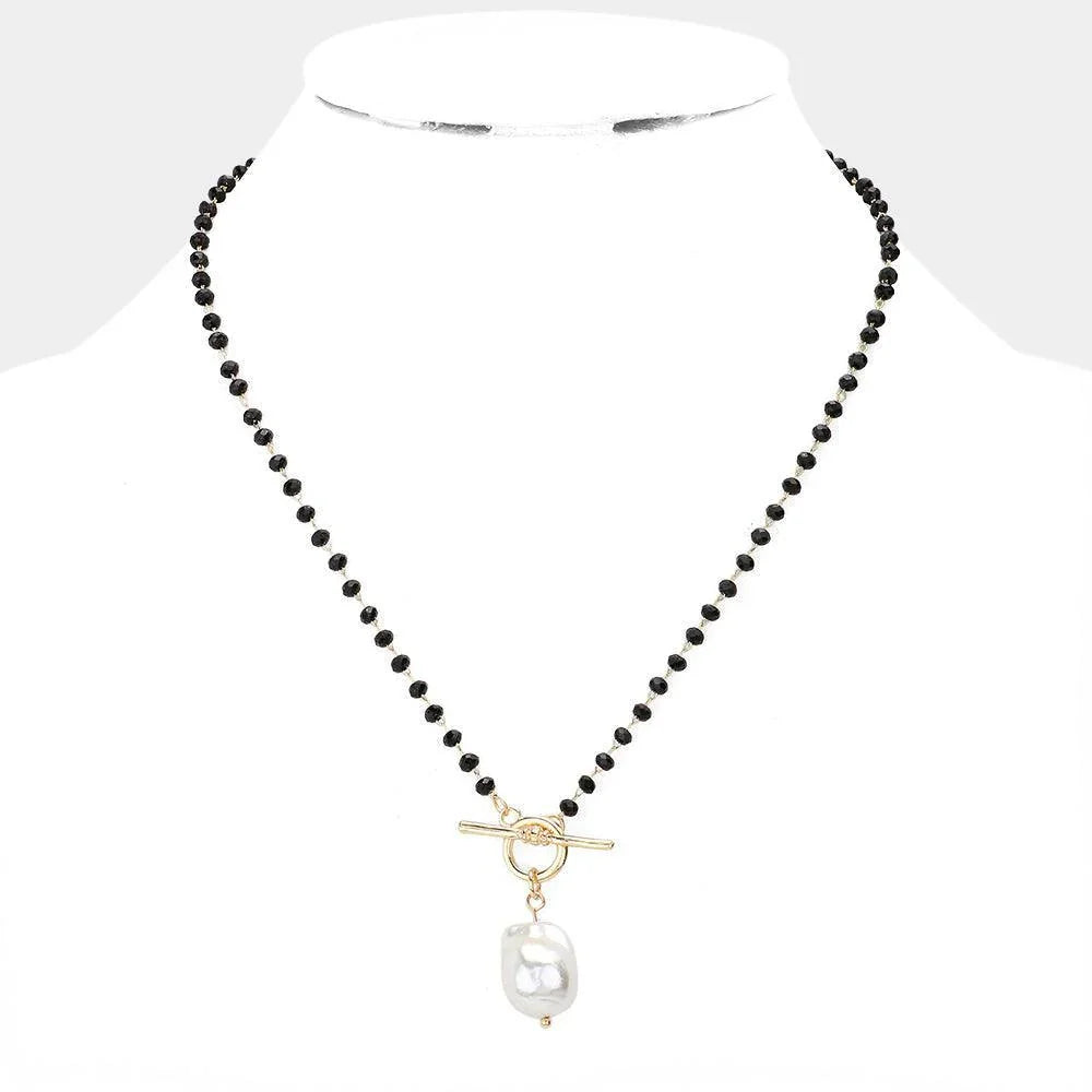 Black Pearl Pendant Faceted Beaded Toggle Necklace - Jewelry Store by Erik Rayo